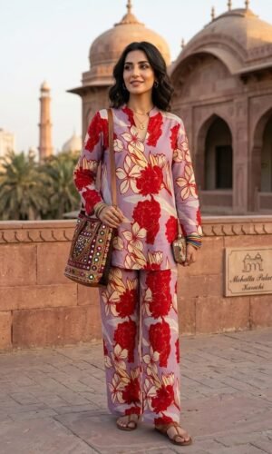 mtm brand 2pcs stitched co ord set cotton