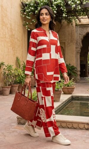 mtm brand 2pcs stitched co ord set cotton