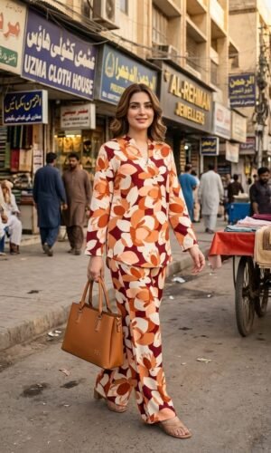 mtm brand 2pcs stitched co ord set cotton