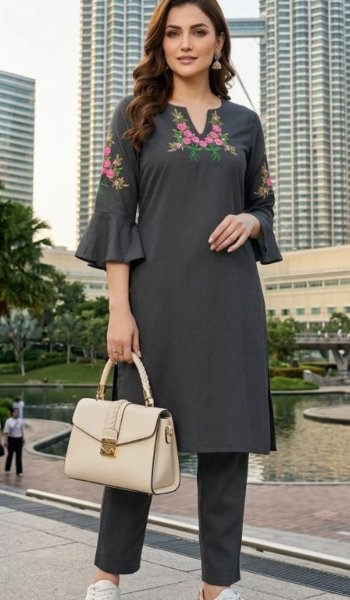 MTM Brand Cutwork Co-Ord Set Embroidery Meterial Rose Cotton