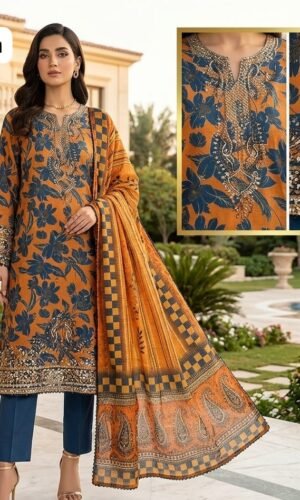 pakistani lawn squeens worked embroidered stitched 3 pcs shalwar dress