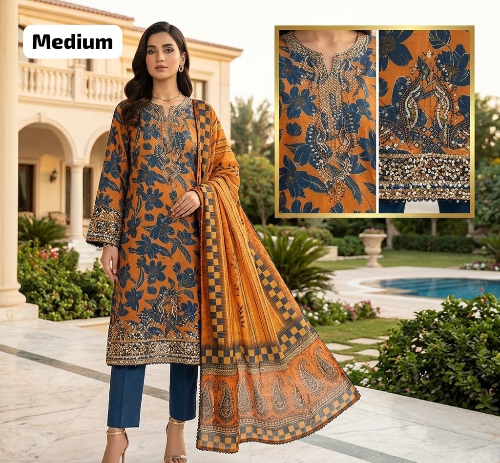 pakistani lawn squeens worked embroidered stitched 3 pcs shalwar dress